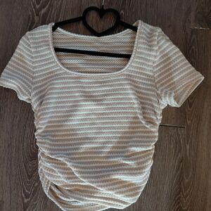 SHEIN Cream and White Striped Short Sleeve Top